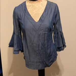 Denim Bell Sleeve Popover Top